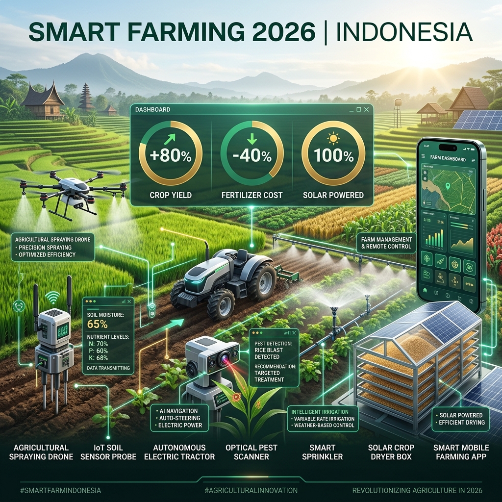 Infografis visual ringkas ekosistem 10 agri-tools inovatif smart farming Indonesia 2026