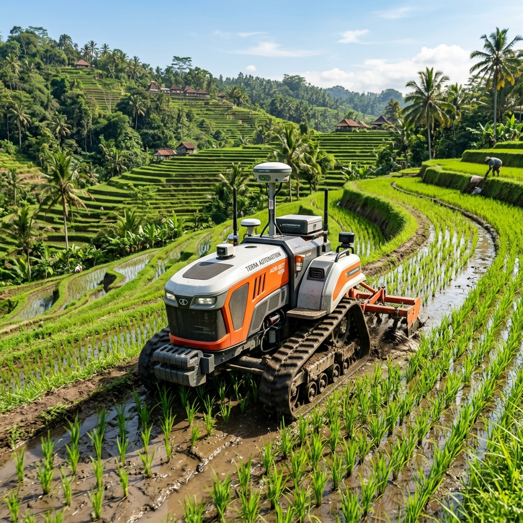 traktor otonom berbasis GPS RTK auto steering untuk efisiensi olah lahan presisi
