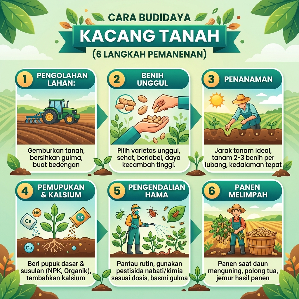 Panduan Lengkap Menanam Kacang Tanah: Mulai dari Persiapan Lahan hingga Panen - Infografis 6 Langkah Budidaya Kacang Tanah Organik