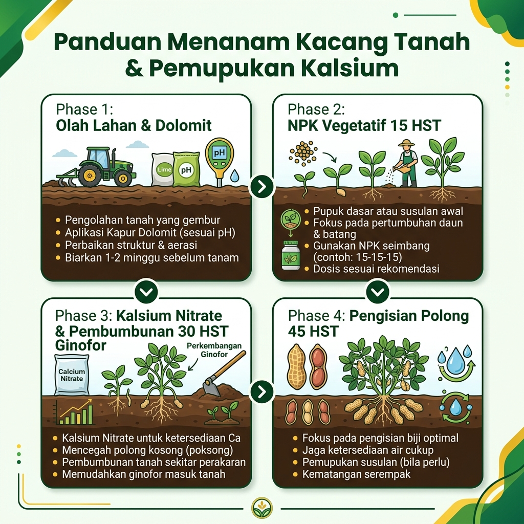 Panduan Menanam Kacang Tanah: Persiapan Lahan, Pemupukan Kalsium Ginofor, NPK Vegetatif, dan Pengisian Polong