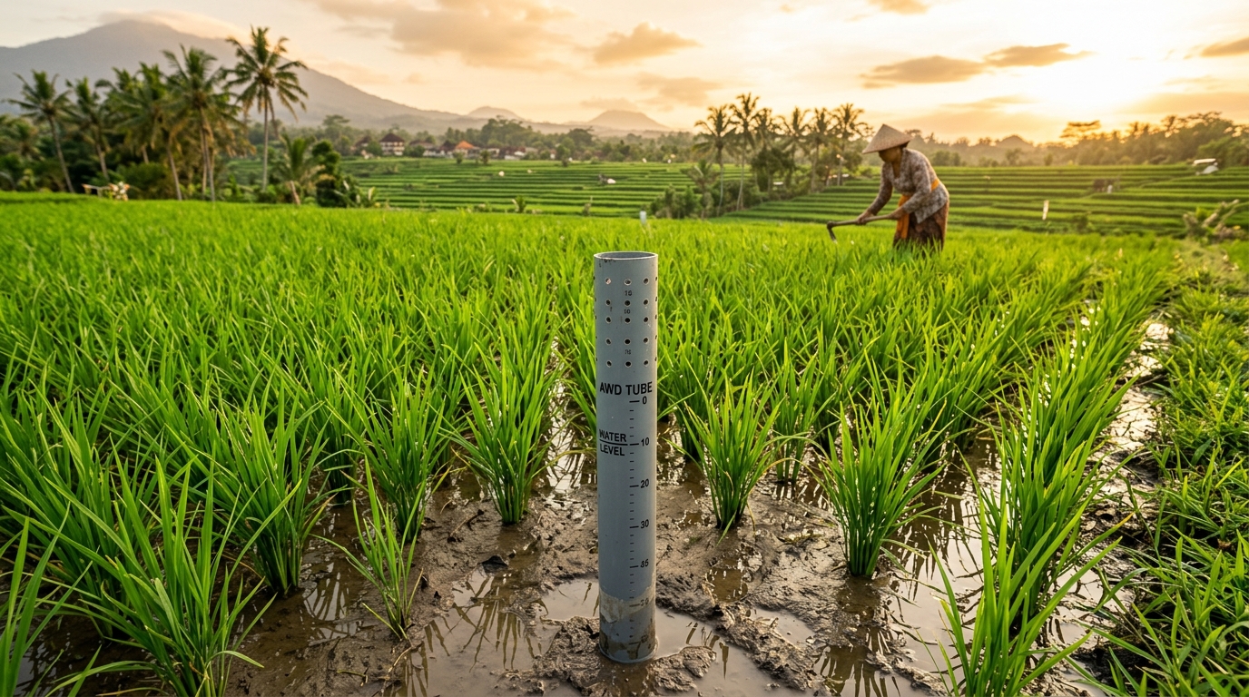 Metode Pengairan Berselang AWD Alternate Wetting and Drying Padi Sawah Pipa Pani