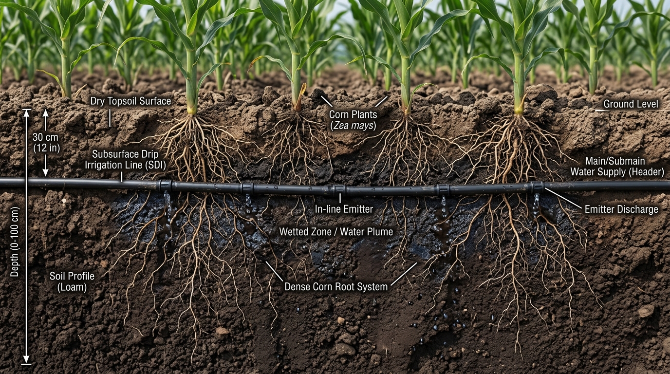 Visualisasi Diagram Irigasi Bawah Permukaan Sub surface Drip Irrigation SDI