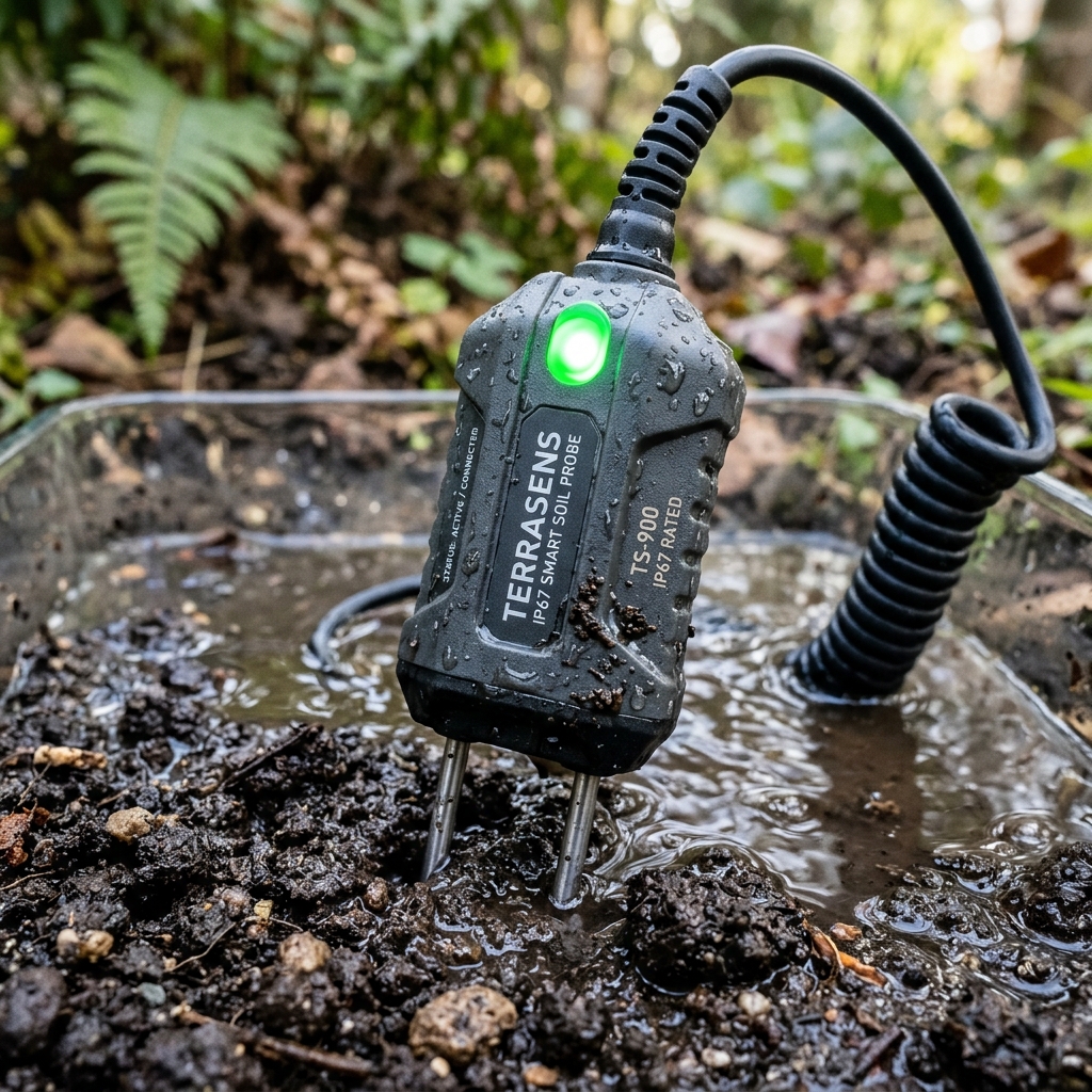 pengujian fitur ketahanan air IP67 waterproof pada probe sensor tanah elektronik 2026
