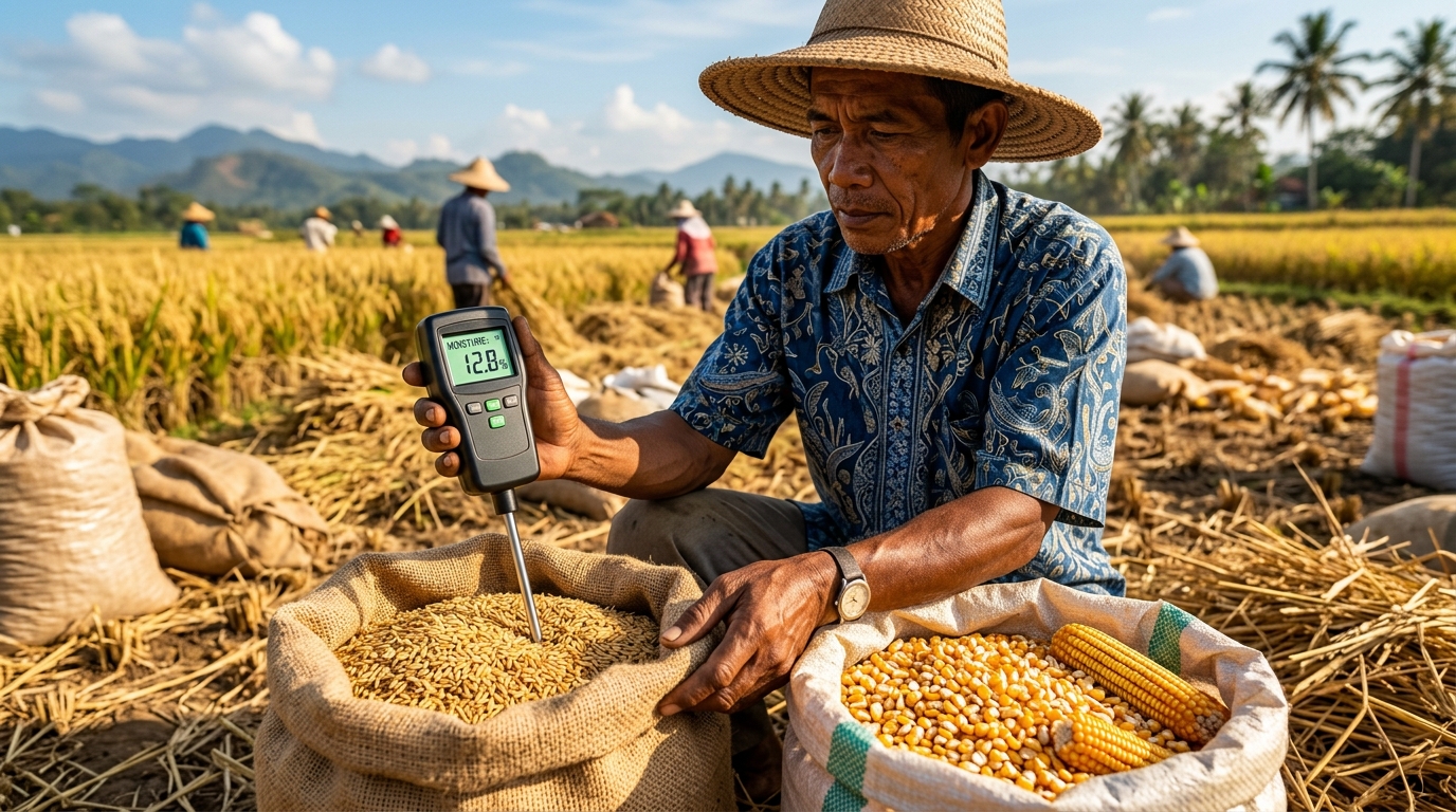 moisture meter digital untuk pengujian kadar air pasca panen gabah dan jagung secara presisi