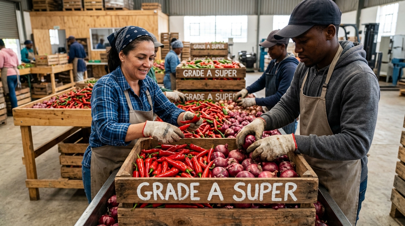 sortasi dan grading mutu komoditas hortikultura cabai merah dan bawang merah kelas grade a super
