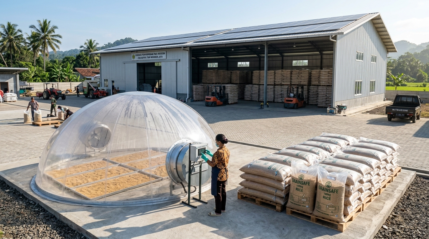 solar bubble dryer pengeringan presisi pasca panen penurun kadar air cegah jamur aflatoksin